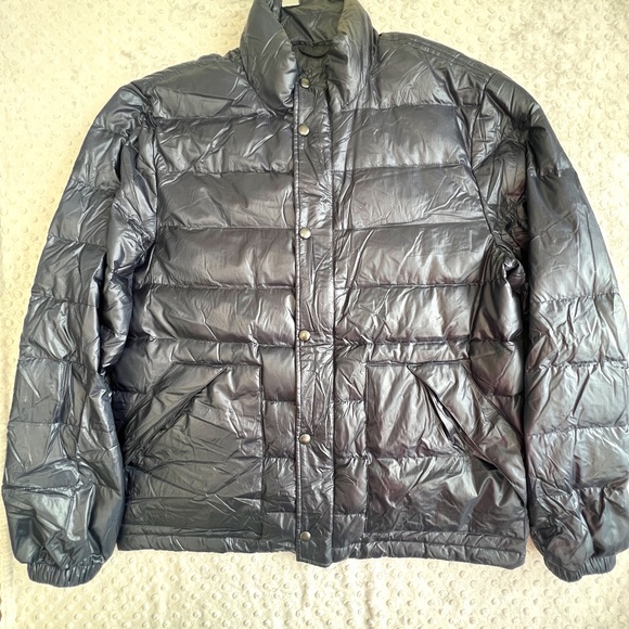 J CREW MEN’S SIZE LARGE NAVY BLUE 70% GREY DUCK DOWN PUFFER COAT JACKET - Picture 1 of 12